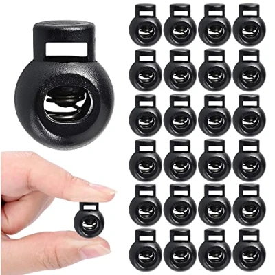 Afbeelding van 24 stuks enkel gat veer koord sloten plastic ronde tuimelstoppers glijdende sluiting schuifregelaar voor trekkoord touw paracord einde rugzak ambacht (24), Zwart, 16 x 20mm