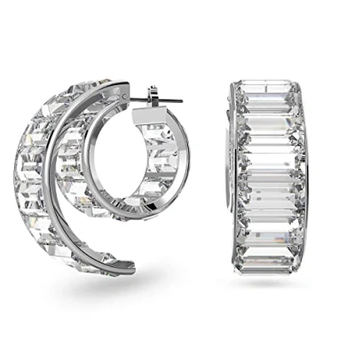 Afbeelding van Swarovski Matrix ringoorbellen, Baguette slijpvorm, Wit, Rodium toplaag