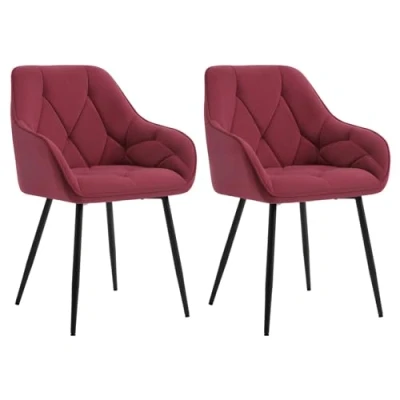 Afbeelding van WOLTU Set van 2 eetkamerstoelen, keukenstoel, eetkamerstoel, woonkamer, ergonomische stoel, armleunstoel, gestoffeerde zitting fluweel, metalen poten, bordeaux, EZS02bd