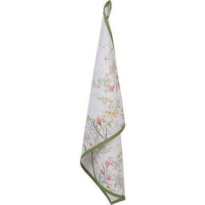Afbeelding van Clayre &amp; Eef Theedoek 50x70 cm Wit Katoen Bloemen Keukenhanddoek