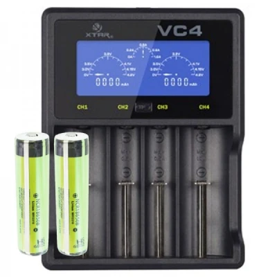 Afbeelding van Panasonic 18650 Li ion batterij beschermd met 3,7 volt, 3400 mAh 2 stuks en LCD snellader