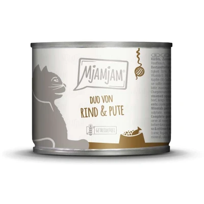 Afbeelding van 6x 200g MjAMjAM Duo heerlijk rund &amp; goede kalkoen op gestoomde pompoen nat kattenvoer