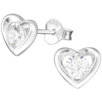 Afbeelding van JoyS Zilveren hartje oorbellen met zirkonia 8 x 7 mm oorknoppen