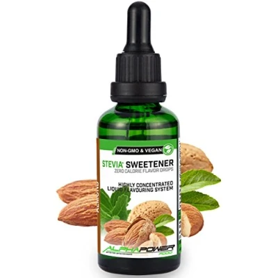 Afbeelding van ALPHAPOWER FOOD® Stevia Flavour Drops, Vegan, flüssig liquid 1x50ml Aroma Mandel, Lebensmittel flavor Konzentrat &amp; Geschmackstropfen Flave Tropfen ohne Zucker, Flavdrops zum Essen Backen