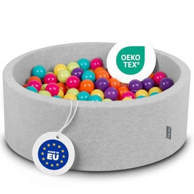 Afbeelding van KiddyMoon Schuim Ballenbak Voor Kinderen Met Ballen Ø 7 Cm Gemaakt In EU, Lgrijs:L Groen Geel Turkoois Oranje D Roze Violet,90X30cm/300