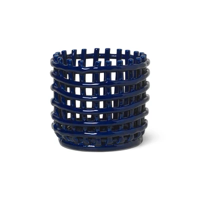 Afbeelding van ferm LIVING Keramische mand, rond, Ø 16 cm, blauw, keramiek