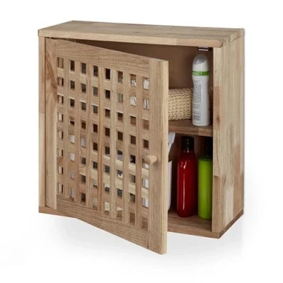 Afbeelding van Relaxdays hangkast badkamer wandkast toilet muurkast hout 2 vakken met deur
