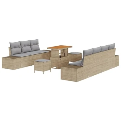 Afbeelding van vidaXL 10 Delige Tuinsalonset met Kussens Beige Poly Rattan Acacia
