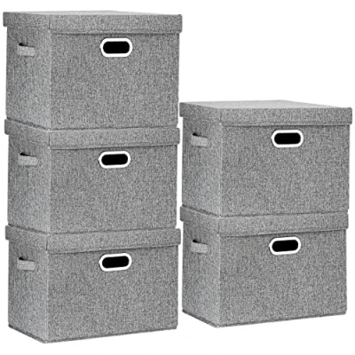 Afbeelding van opbergdozen met deksel, groot, deksel voor kledingkast, kinderkamer, de organisatie van huis en kantoor, 5 stuks, grijs