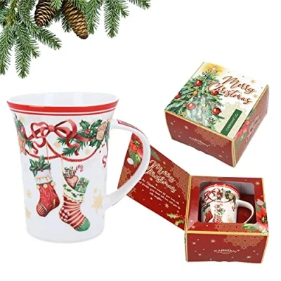 Afbeelding van Carmani Porseleinen mok versierd met kerstthema 350ml