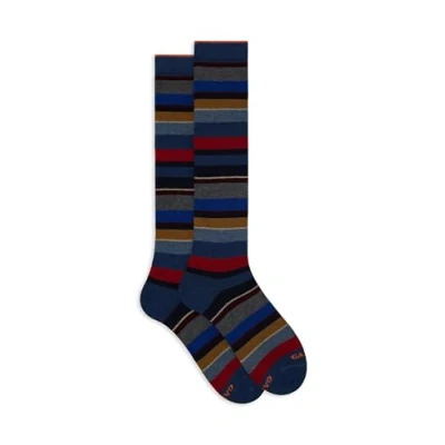 Afbeelding van lange sokken heren blauw gestreept meerkleurig, Royal/touw, Eén maat