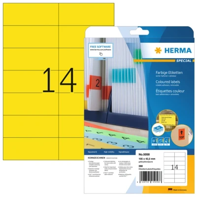 Afbeelding van Etiket HERMA 5058 105x42.3mm verwijderbaar geel 280stuks