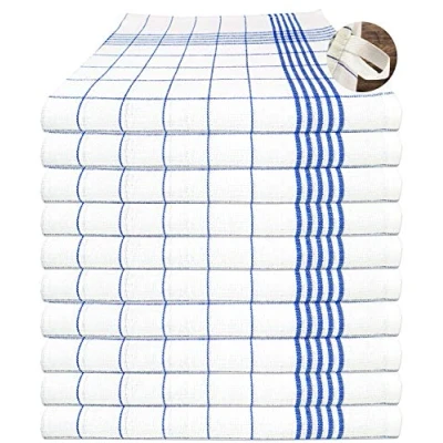 Afbeelding van MTEXT Theedoeken, keukenhanddoek van 100% katoen, verpakking 10 stuks, 50 x 70 cm, 60 g, blauw wit geruit (blauw)