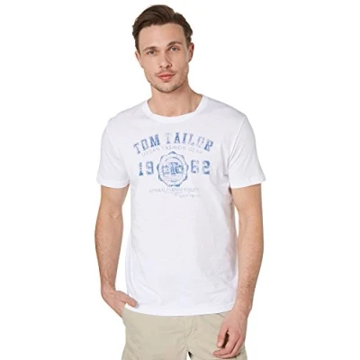 Afbeelding van TOM TAILOR Mannen T shirt met logoprint 1008637, 20000 White, XXL