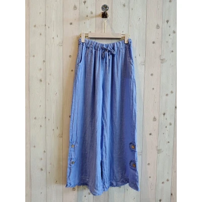 Afbeelding van Linnen lange broek met ceintuur en zijzakken BLAUW, Maat M/L