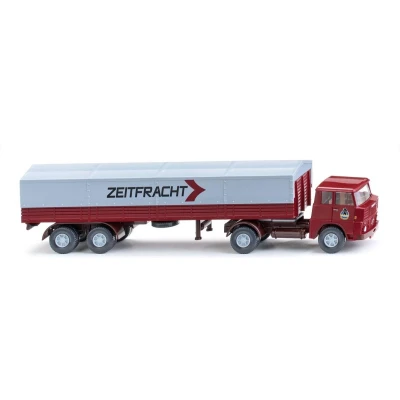 Afbeelding van Wiking 051407 H0 Vrachtwagen Henschel Trekker huifopleggercombinatie Zeitfracht