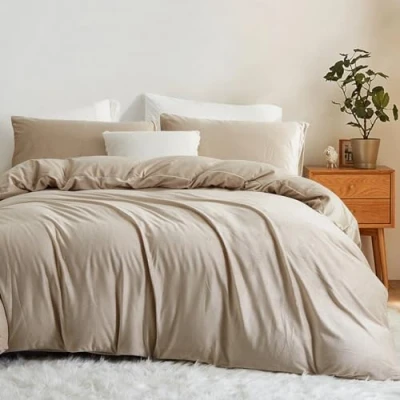 Afbeelding van Lanqinglv Flanel fleece beddengoed, 135 x 200 cm, kaki, havervlokken, pluche, wollig, winterbeddengoed, warme kasjmier touch, flanel, effen, dekbedovertrek met ritssluiting en kussensloop 80 cm
