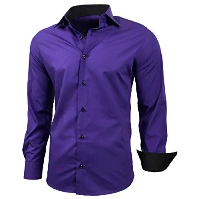 Afbeelding van Baxboy B 500 herenoverhemd met lange mouwen, zakelijk, vrije tijd, bruiloft, gemakkelijk te strijken, slimfit, kentkraag, geschikt om dragen bij pak, lila, 4XL