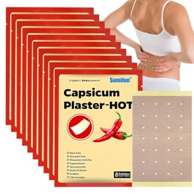 Afbeelding van pijnverlichtingspleisters, 80 stuks natuurlijke capsaïcine warmtepleisters, pijnverlichting, warmtepleisters voor nek en schouders, spieren knieën