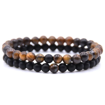 Afbeelding van Memphis Heren Kralen Armband Tijgeroog en Matte Agaat Zwart Bruin