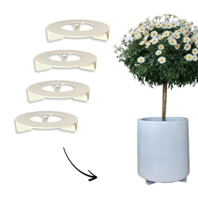Afbeelding van terraced® Set van 4 onderzetters voor bloempotten, kleur: crèmewit, rond, diameter 27 cm, gerecycled materiaal, Made in Germany