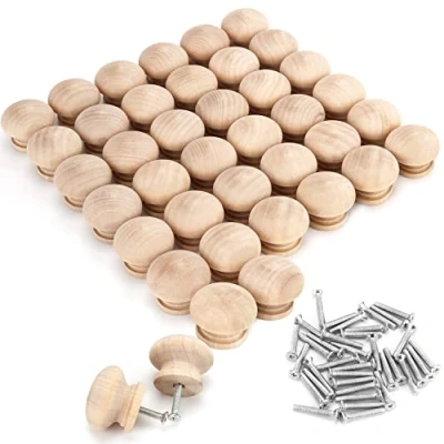 Afbeelding van Belle Vous 40 Pak Ronde Onbewerkt Houten Knoppen met Schroeven 3,4 x 2,5 cm Natuurlijk Berken Deurknop Materiaal Meubel Kast, Garderobe, Kasten &amp; Laden Handvatten