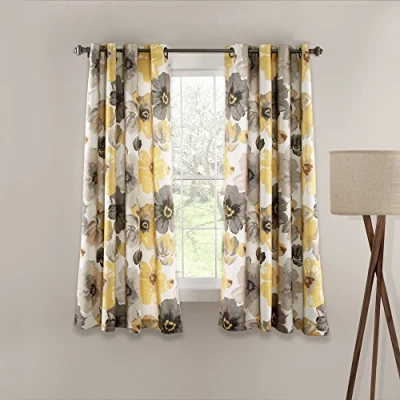 Afbeelding van Lush Decor Leah Bloemen Geïsoleerde Doorvoertule, Polyester, Geel en Grijs, 52W x 63L
