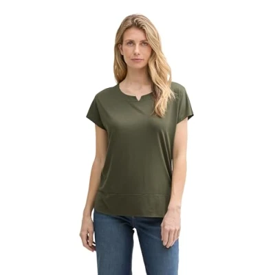 Afbeelding van TOM Tailor MIX CREW NECK Tshirt print, Dames, Maat: Medium, Deep forest green