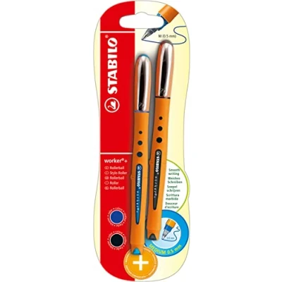 Afbeelding van Rollerball STABILO worker+ medium 2 stuks blauw, zwart