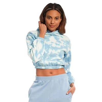 Afbeelding van Lights &amp; Shade LSLSWT030 Tie Dye Cropped Hooded Top, Pastelblauw, Klein