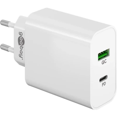 Afbeelding van Goobay dual USB snellader PD/QC (45 W) wit laadadapter met 1x C aansluiting (Power Delivery) en A (Quick Charge 3.0)