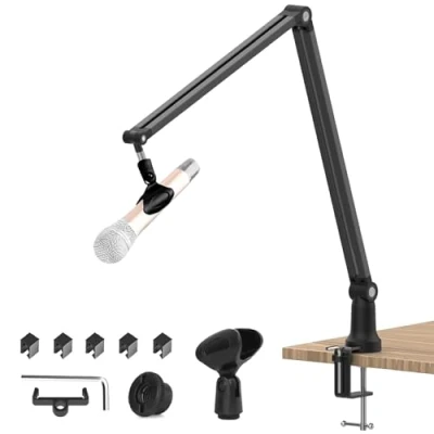 Afbeelding van Focenat Verstelbare microfoonstandaard, microfoonarm, microfoonarm met microfoonclip, adapter van 3/8 inch, 5/8 voor streaming, podcasts, games, compatibel Blue Yeti