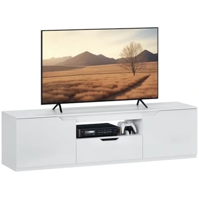 Afbeelding van HOMCOM TV Schrank Lowboard mit 2 Türen, Schublade, 160 cm lang Fernsehtisch für Fernseher bis zu 65 Zoll, Board Kabelmanagement Wohnzimmer, Weiß