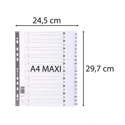 Afbeelding van Exacompta ref. MWDA ZZ EW Wit kartonnen tabbladen 160g/m2 FSC® met 20 alfabetisch bedrukte tabs van A tot Z en gelamineerd Afdrukbare indexpagina Formaat A4 Maxi