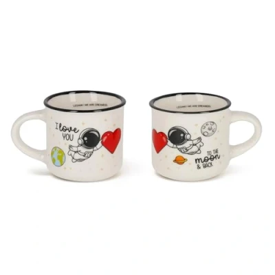 Afbeelding van Legami espressokopjes voor Two, set van 2 uit New Bone China, koffiekopje, vaatwasmachinebestendig, motief: Astronaut I Love You, diameter 5,5 cm, inhoud 50 ml