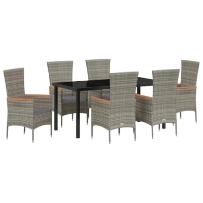 Afbeelding van vidaXL 7 Persoons Tuin Eetset met Kussens Grijze Poly Rattan