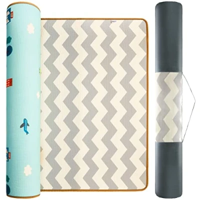 Afbeelding van Mamabrum Baby Kruipmat Tapijt Speelmat, 150 X 180 2,0 Cm, Niet Giftige Vloermat Verdikte Vergrote Schuimmat Opgerold Waterdicht Antislip Draagbaar, Weg En Zigzag