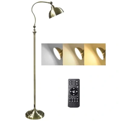 Afbeelding van GUSICA Staande Lamp Woonkamer Vintage Stijl, 12W Vloerlamp Dimbaar LED met Afstandsbediening en Geheugenfuncties, E27 Industrieel Verstelbaar 3000K 6000K, Metalen voet Voetschakelaar