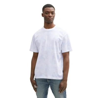 Afbeelding van TOM Tailor Denim Tshirt print, Heren, Maat: Medium, White blue watery print