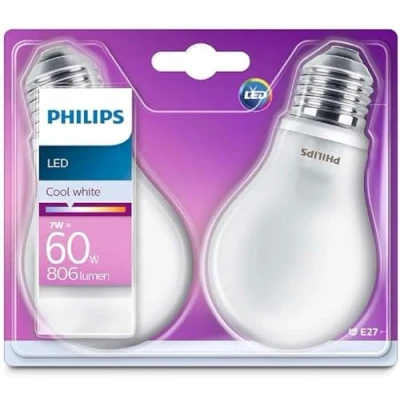Afbeelding van Philips ampoule LED Equivalent 60W E27 Blanc froid non dimmable, verre, lot de 2