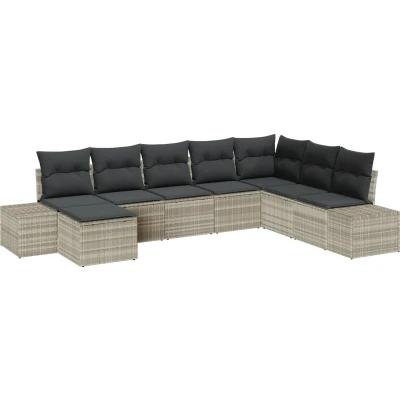 Afbeelding van vidaXL Tuin Sofa Set van 8 Lichtgrijs Rattan, Polyester kussens