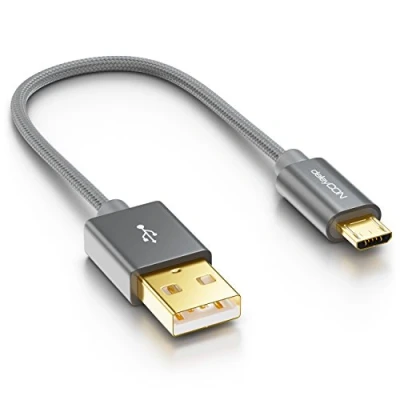 Afbeelding van deleyCON Micro USB Kabel 0,15m Nylon + Metalen Stekker Oplaadkabel Datakabel Snellaadkabel Smartphone Tablet PC Laptop Notebook Grijs