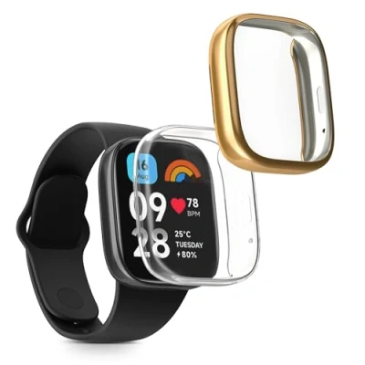 Afbeelding van kwmobile 2x smartwatch hoes geschikt voor Xiaomi Redmi Watch 3 Active hoesje Siliconen sporthorloge cover Activity tracker case in transparant / goud