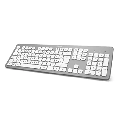 Afbeelding van Hama KW 700 draadloos toetsenbord (stil toetsenbord, Duitse toetsenbordindeling QWERTZ met cijfertoetsenbord voor pc en laptop, plat 12 mediatoetsen, lasergelabeld