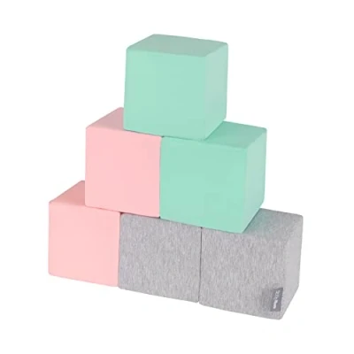 Afbeelding van KiddyMoon foam blokjes voor baby zachte blokken 6 stuks speelgoed montessori met en veel plezier kinderen, made in the eu, blokken: lichtgrijs roze mint