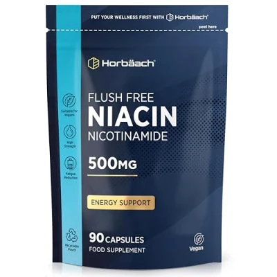 Afbeelding van Vitamine B3 Niacin 500mg 90 Veganistische Capsules Non Flush Niacine Supplement Nicotinamide Geen kunstmatige conserveringsmiddelen door Horbaach