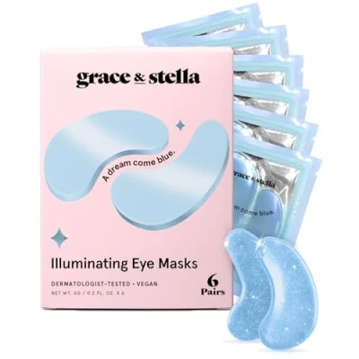 Afbeelding van Grace &amp; Stella bekroonde oogmaskers (Blauw, 6 paar) verminderen donkere kringen, gezwollen ogen, wallen, zakken onder de ogen en rimpels.