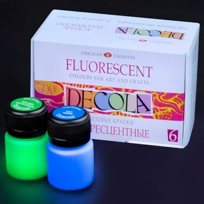 Afbeelding van Decola Neon Acrylverf Set 6 x 20 ml Fluorescerende Acryl Kleuren Die Gloeien Onder UV licht (Black Light) Gemaakt Door Neva Palette