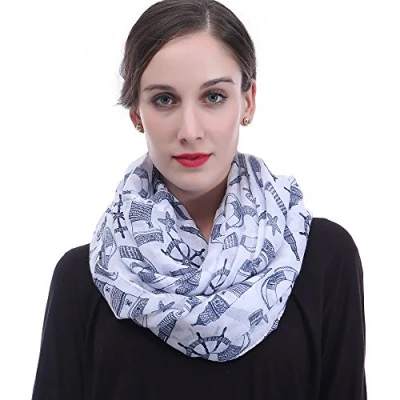 Afbeelding van Lina &amp; Lily Dames colsjaal met anker print (Blauw/wit)