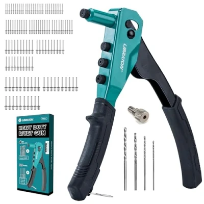 Afbeelding van Libraton Klinknagel Gun Kit, Pop Gun, Heavy Duty Tool, Professionele Hand Tool met 120 Blinde Klinknagels, 4 HSS boren, Gereedschapsvrije Verwisselbare Hoofden